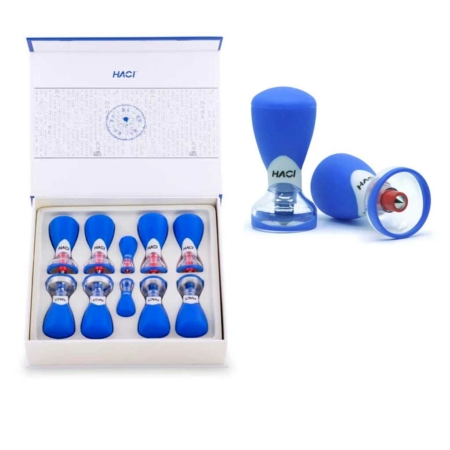Original HACI Akupressur-Schröpfset mit 10 magnetischen blauen Schröpfköpfen