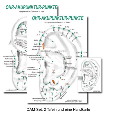 3-teiliges Set Ohrakupunktmassage-Tafel 1, 2 und Karte